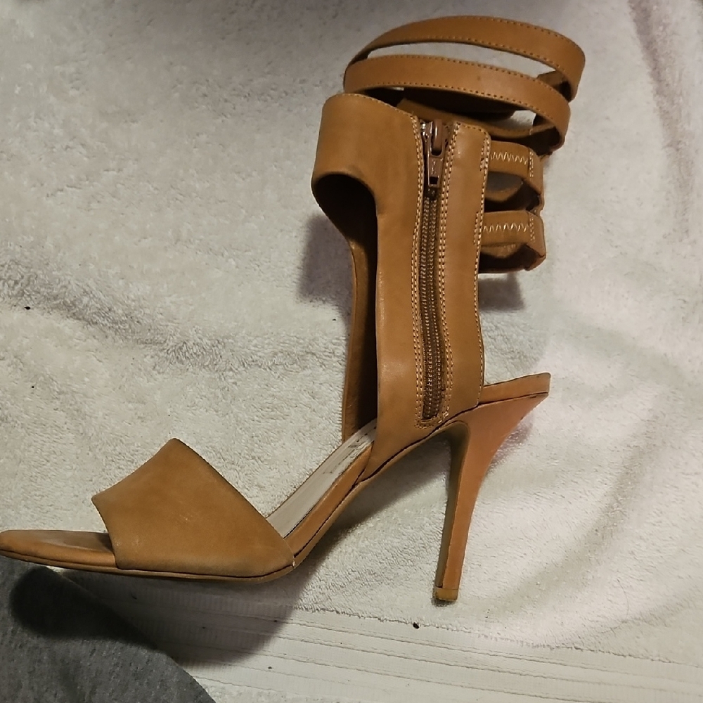 Jeffrey Campbell Tan Strappy Stiletto Sandals